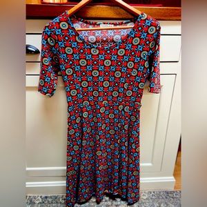 Dharma red dress with blue/mustard yellow pattern size XS/S
